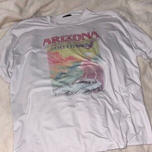 SHEIN White Graphic Tee with Multicolor Print